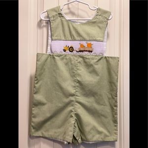 Very cute toddler boy smocked shortall